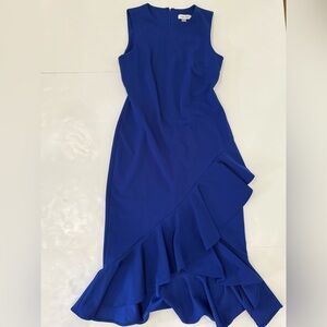 Calvin Klein Asymmetrical Dress in Deep Blue